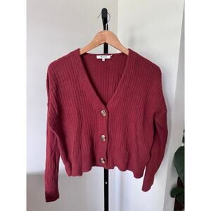 Madewell Ribbed V Neck Button Front Cardigan Deep Red XXS